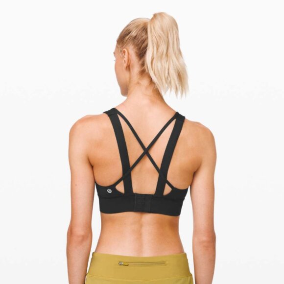 Lululemon Sports Bra Womens 4 Black Mesh Criss Cross Back Padded Breathe It In - Picture 2 of 15